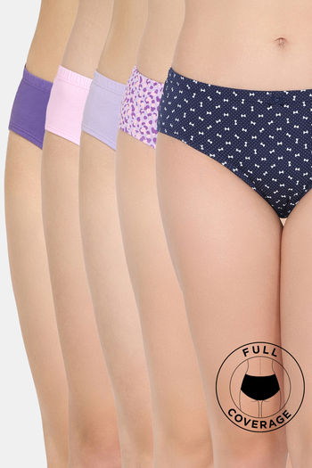 Buy Rosaline Medium Rise Full Coverage Hipster Panty (Pack of 5) - Multicolor